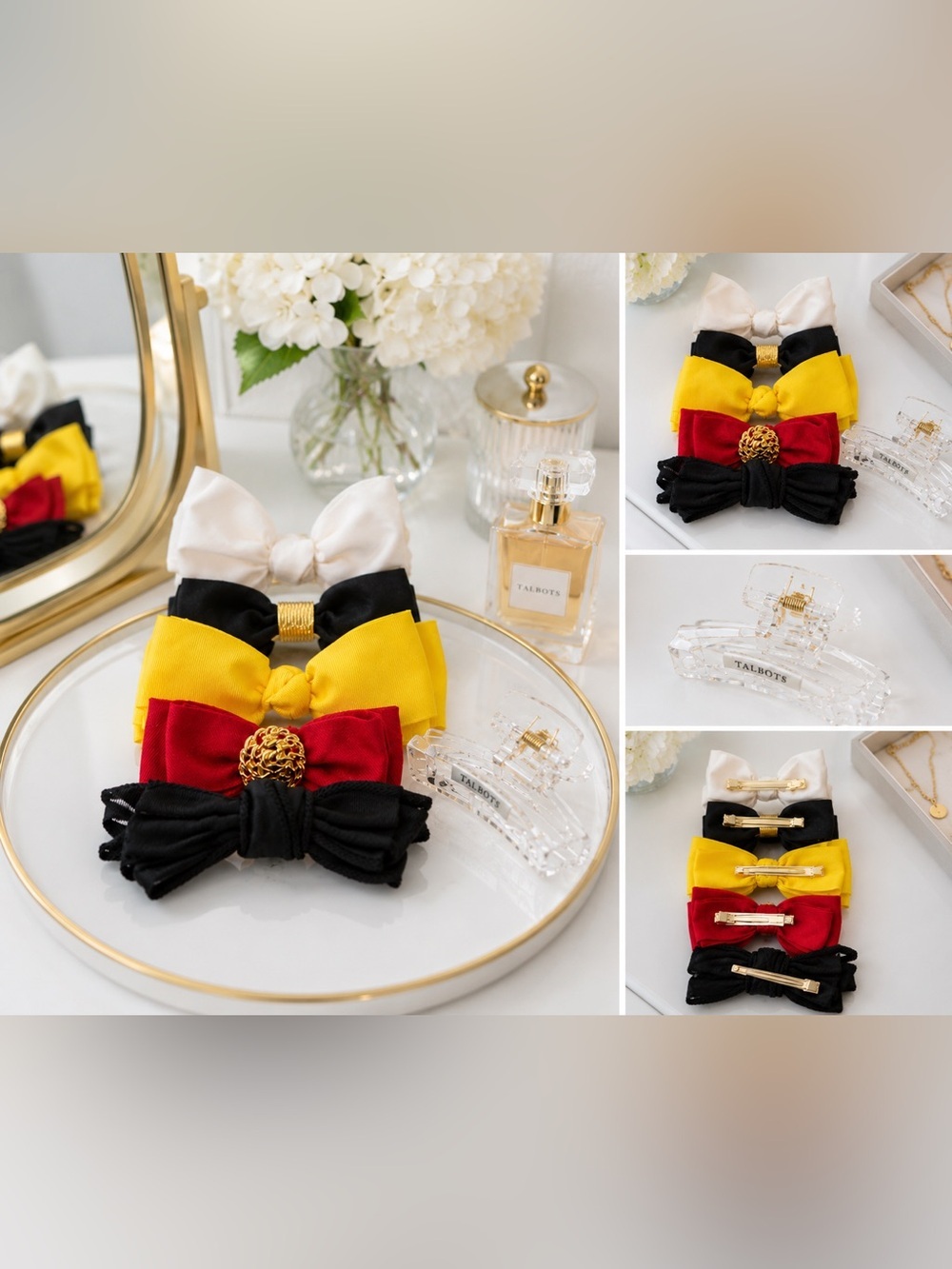 Talbots Hair Accessory Bundle 5pc Bows Clips Barrettes Red Black Gold White